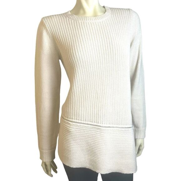 H by Halston L/S Casual Cream Tunic Sweater w/Diagonal Zip Detail Sz S Like New - Picture 7 of 9